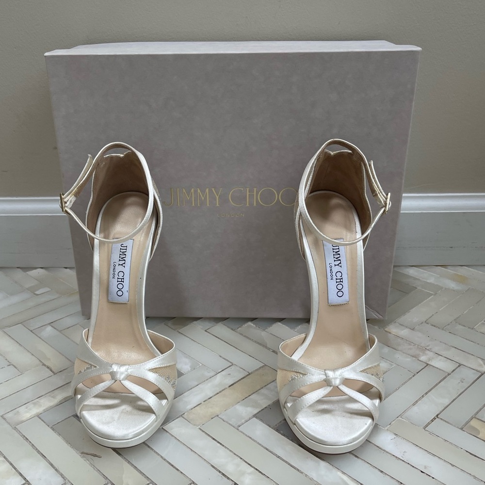 Jimmy Choo white lace Talia heels 120